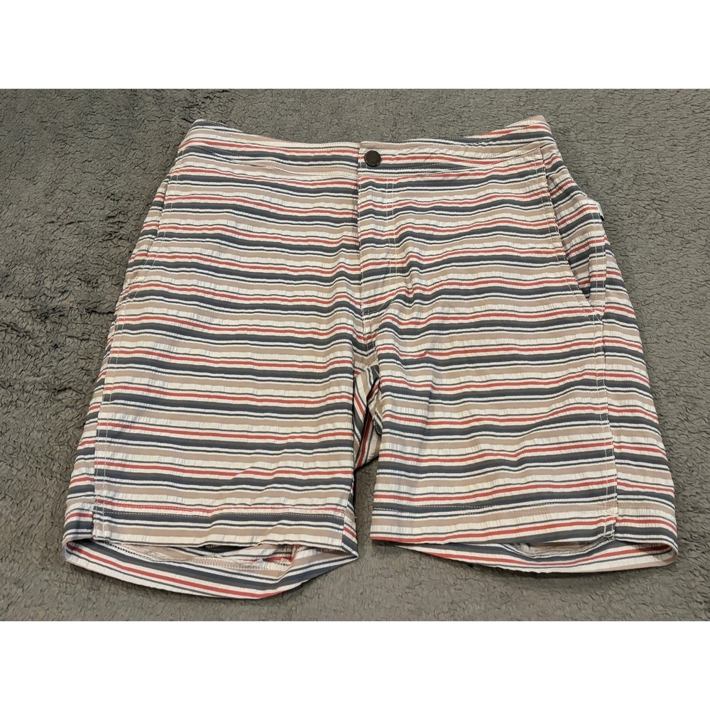 Onia Mens Striped Board Shorts Multi Color Seersucker Swim Trunks Size Medium